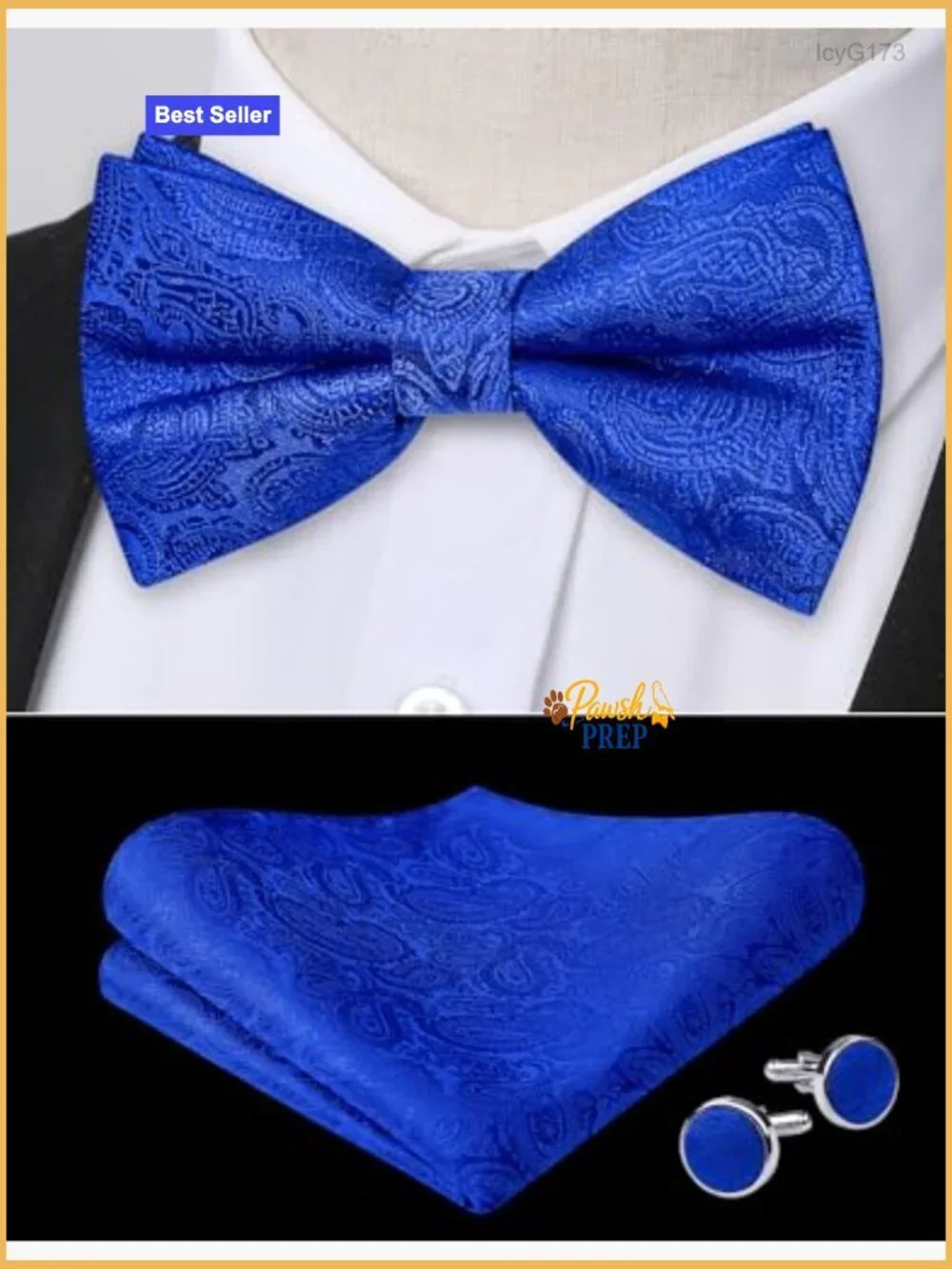 Pre-Tied Bow Tie Set with Pocket Square and Cufflinks, Adjustable